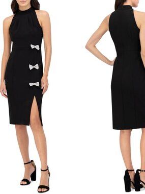 Eliza J Navy Black Rhinestone Bow Sleeveless Sheath Dress